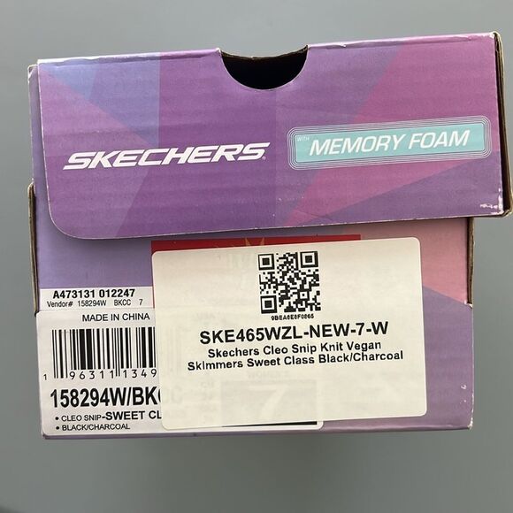 New Skechers Cleo Snip Knit Vegan Skimmers Sweet Class in Black/Charcoal Size 7W - Picture 6 of 7